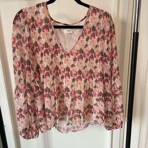 Wilfred Pleated Floral Blouse - Pink and Red